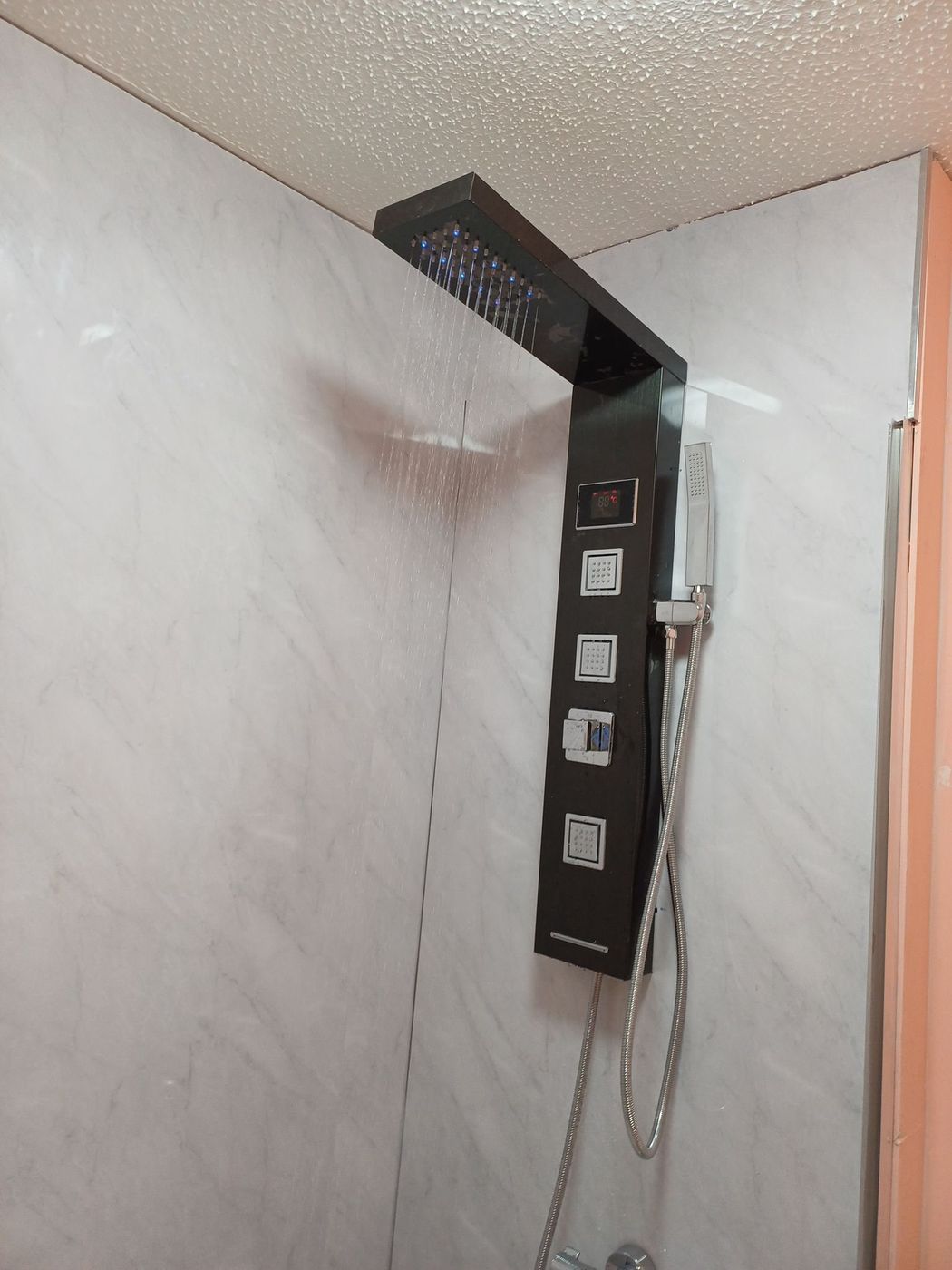 LED shower panel running under full flow